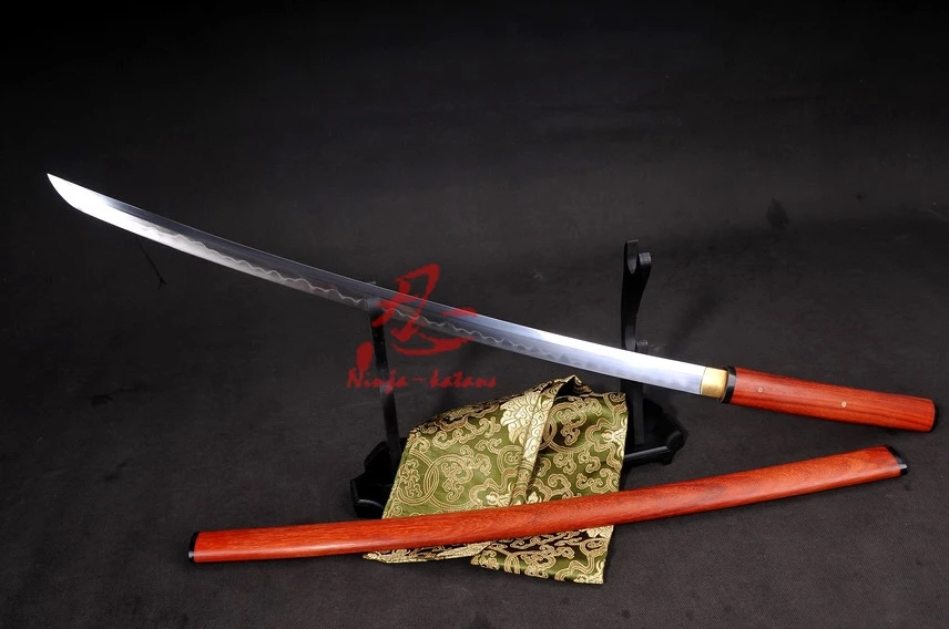 

battle ready folded blade clay tempered red wooden shirasaya katana sharp sword