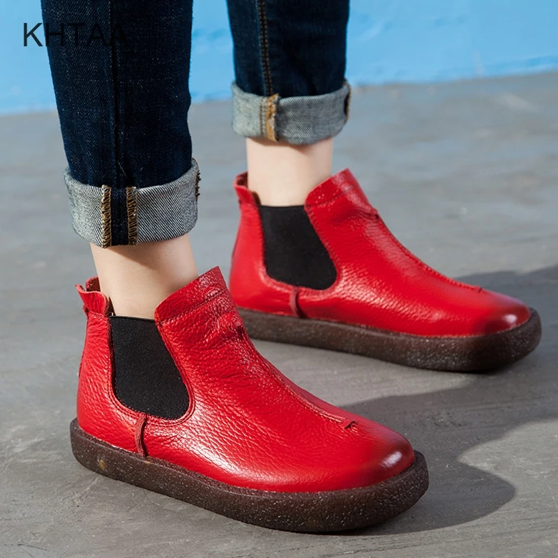 

Autumn Women Plus Size Short Ankle Boots Fashion Platform Casual Chelsea Boots Female Slip On Footwear Elastic Band Flat Shoes