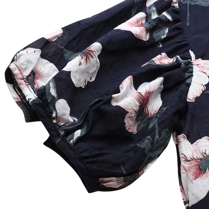 2019 New Summer Women Cotton Linen Top Blouse Soft Floral Print Loose Shirt Femme Casual O neck Plus Size Shirts Casual S-4XL