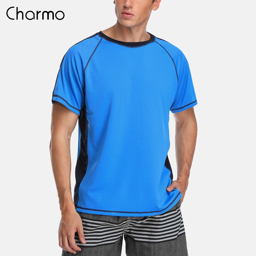 Charmo الرجال Rashguard الجاف صالح قميص قصير بدلة ركوب الأمواج الرجال الغوص قميص الأشعة فوق البنفسجية حماية طفح الحرس الأعلى UPF 50 + خليط الشاطئ ارتدا...