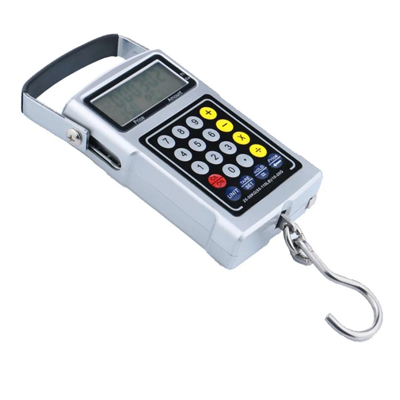 Max 50kg Electronic express scales portable spring scale +Clock+thermometer+Calculator+Valuation+Blue backlight+Tape