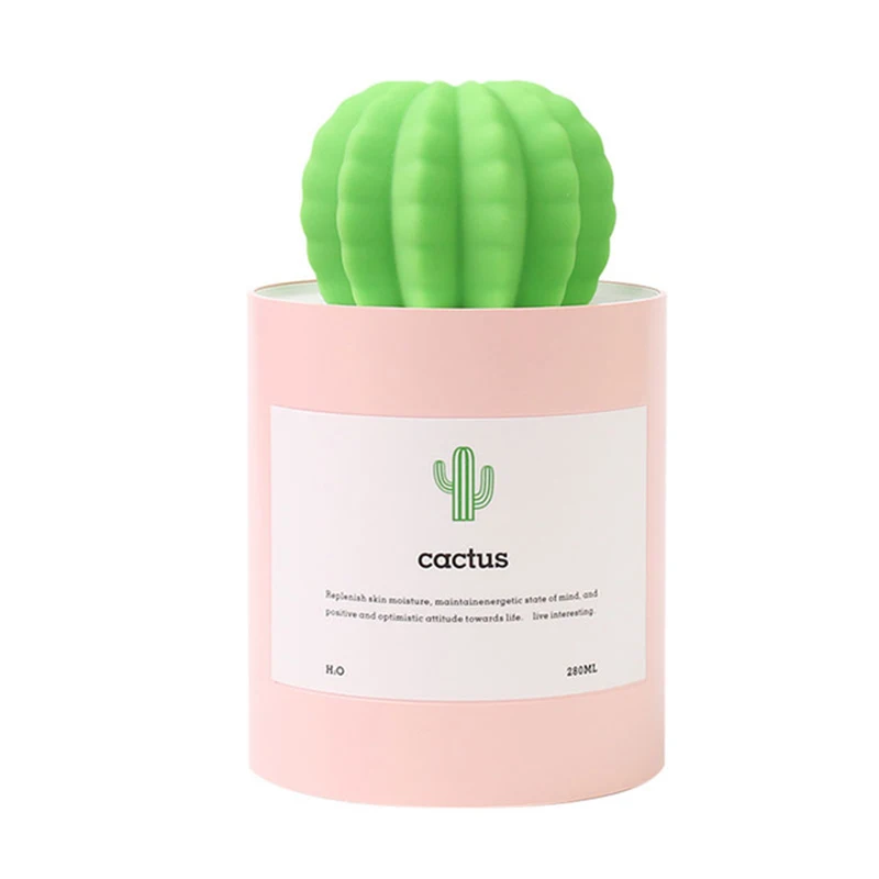 280ML Portable USB Cactus Air Humidifier Ultrasonic Humidifier Air Nebulizer Aromatherapy Bulk Household Car Aroma Nebulizer - Цвет: pink