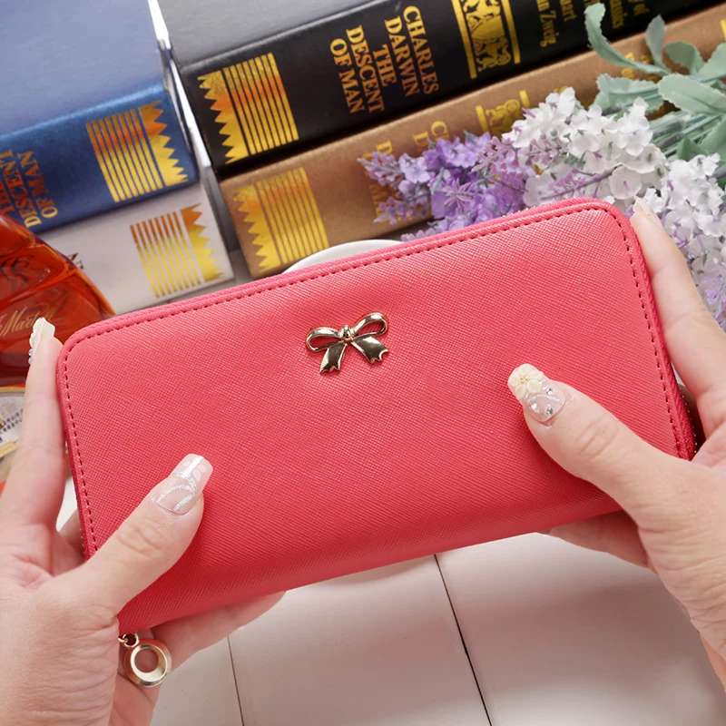 2016 New Vintage Women wallet female PU leather long design women wallet Purse card wallet phone 8 Colors