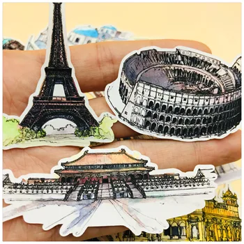 

21pcs Hand Drawing Travel architecture world famous building Sticker Notebook Planner DIY thin Paper Sticker