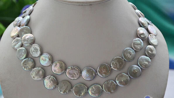 HOT## Wholesale &gt &gt&gt&gt P4590 34&quot 15mm gray coin freshwater cultured pearl necklace | Украшения и аксессуары