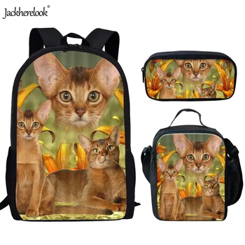 

Jackherelook Amazing Abyssinian Cat Pattern 3 PCS/Set Children School Bags Orthopedic Middle School Student Backpack Book Bags