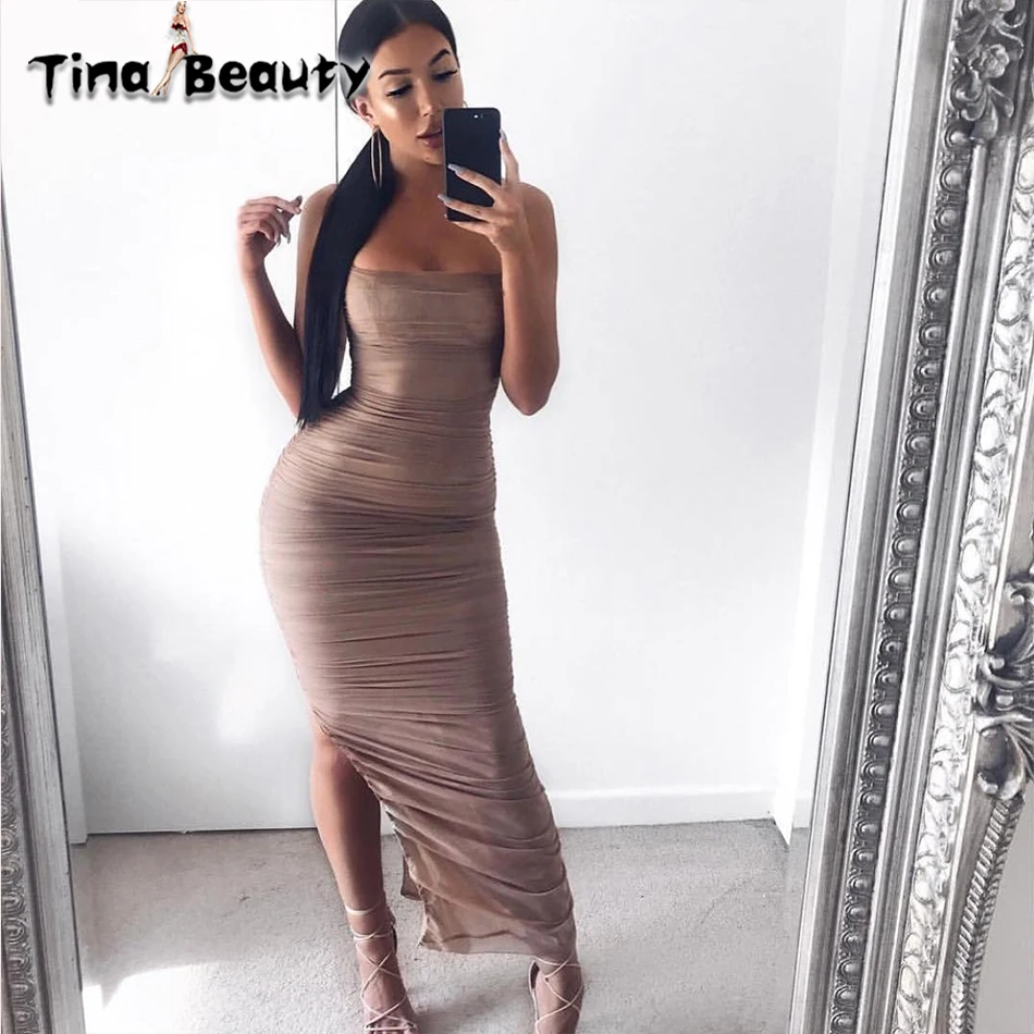 Облегающее платье для знаменитостей Tina Beauty Сетчатое платье-макси с бретельками