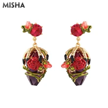 MISHA, трендовые серьги для женщин ручной работы, эмалированные глазурованные серьги-гвоздики в виде розы, имитация драгоценных камней, очаровательные ювелирные изделия для девушек
