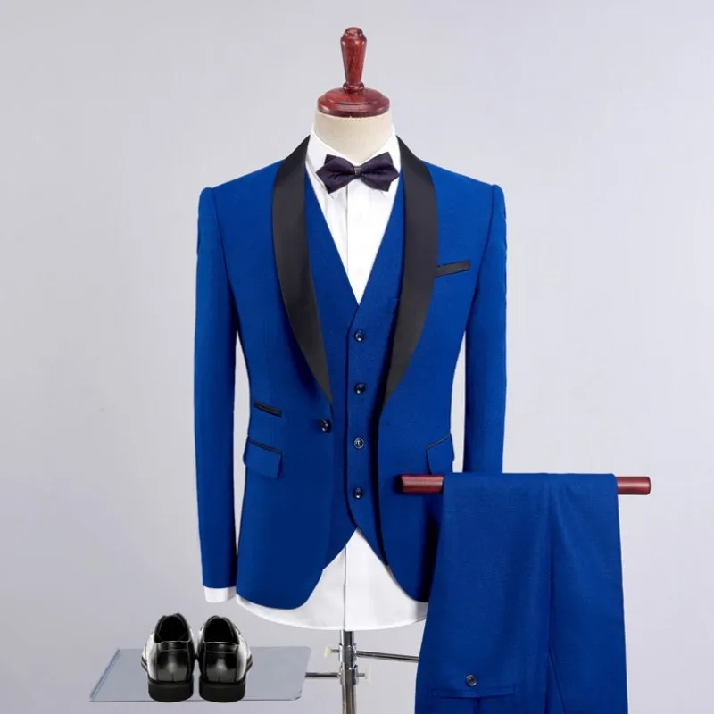 3 шт. элегантное платье костюмы мода новый мужской повседневный деловой костюм мужской отложной воротник блейзер, пиджак, пальто брюки