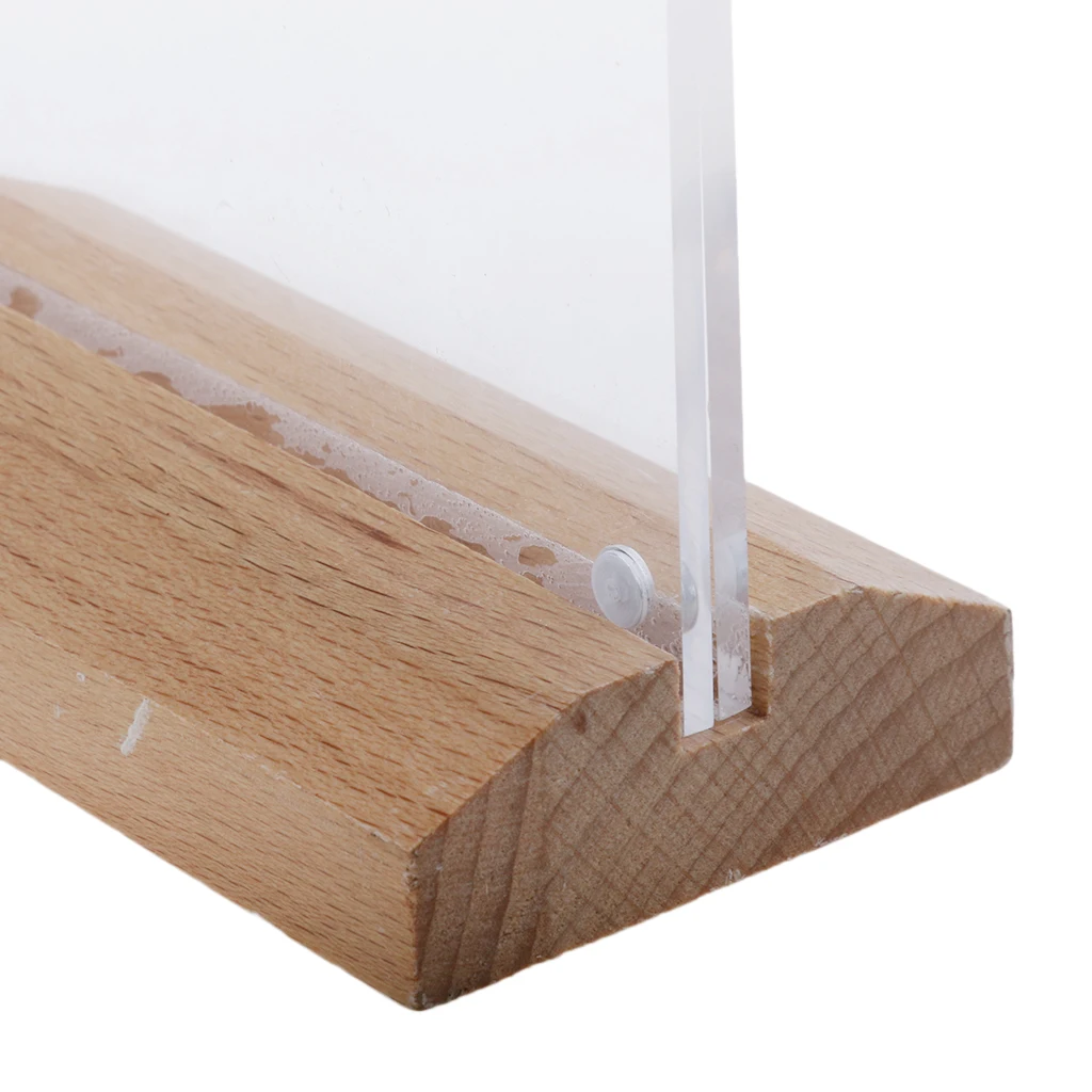 Acrylic Table Tent Frame Tabletop Photo Frame Menu Holder with Wood Base A6/A5/A4