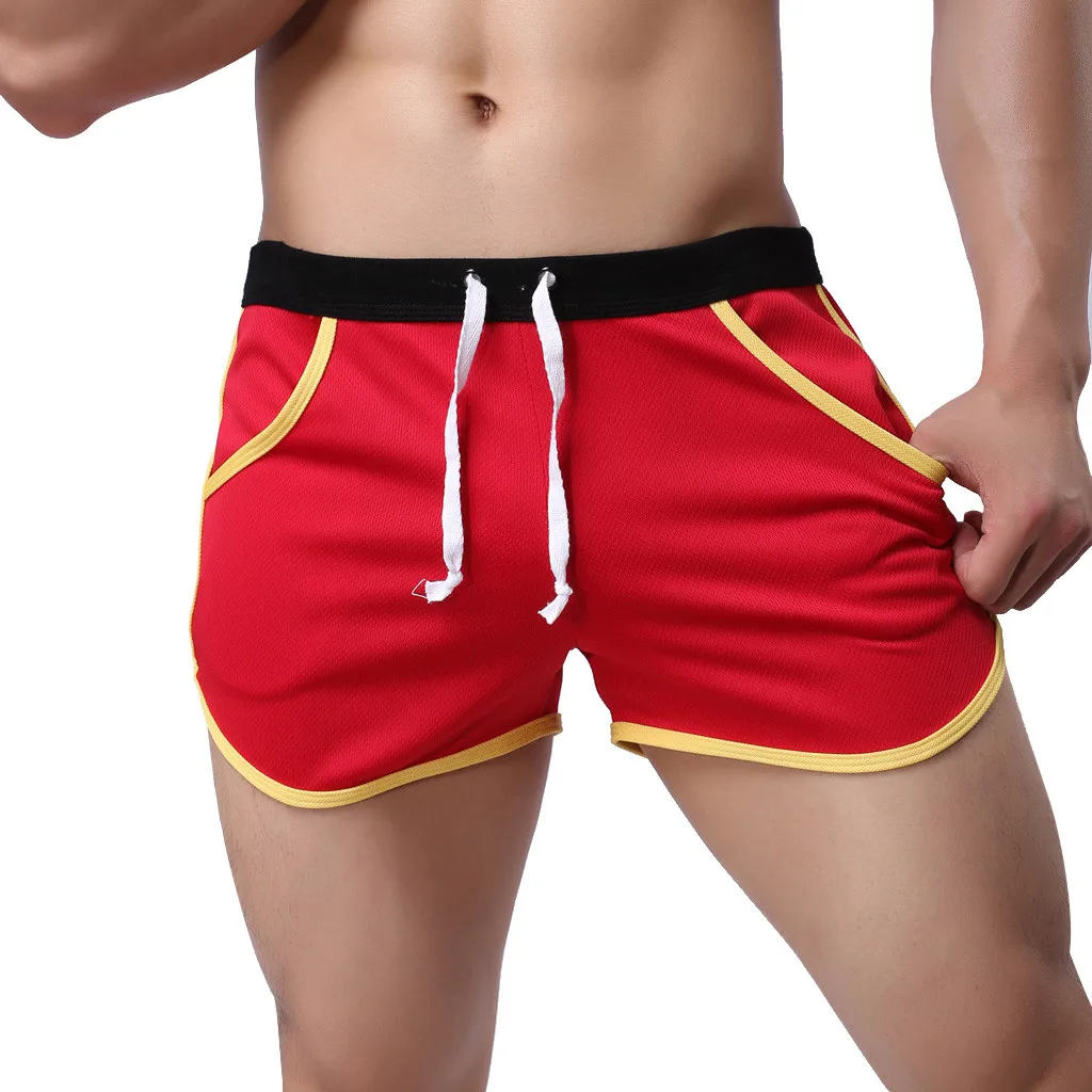 Пляжные шорты для мужчин, купальный костюм с подкладкой, с ремешком, спортивные плавки, siwmsuit, сексуальные, Plavky, мужские купальные костюмы, спортивные, быстросохнущие - Цвет: Red