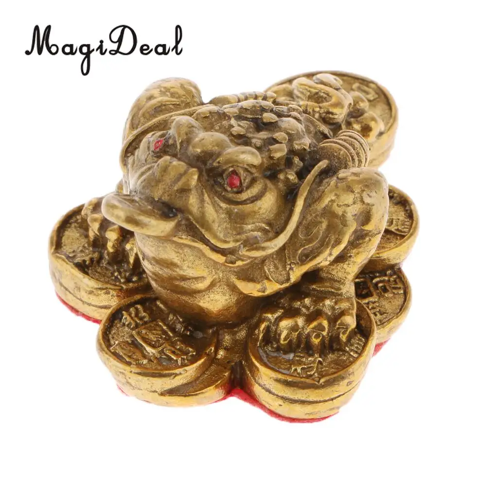 Golden Brass Money LUCKY 3-Leg Frog Fortune Wealth Lucky Toad Statue Figurine with Coins for Home Store Feng Shui Decoration