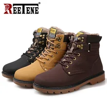 REETENE/теплые зимние мужские ботинки из искусственной кожи