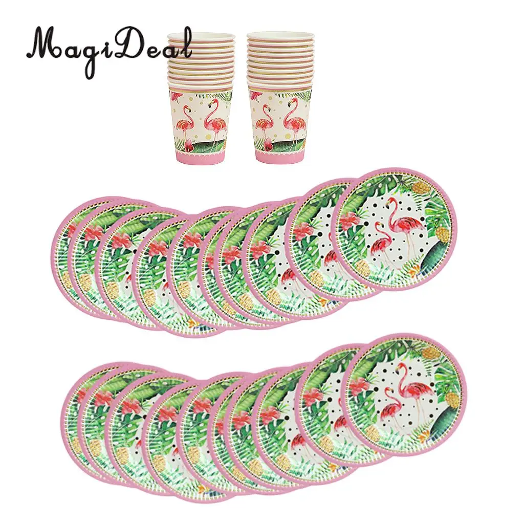 20 Set Tropical Hawaiian Flamingo Disposable Paper Plates Cups Hawaiian Luau Baby Shower Cocktail Party Tableware