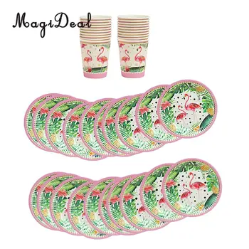 

20 Set Tropical Hawaiian Flamingo Disposable Paper Plates Cups Hawaiian Luau Baby Shower Cocktail Party Tableware
