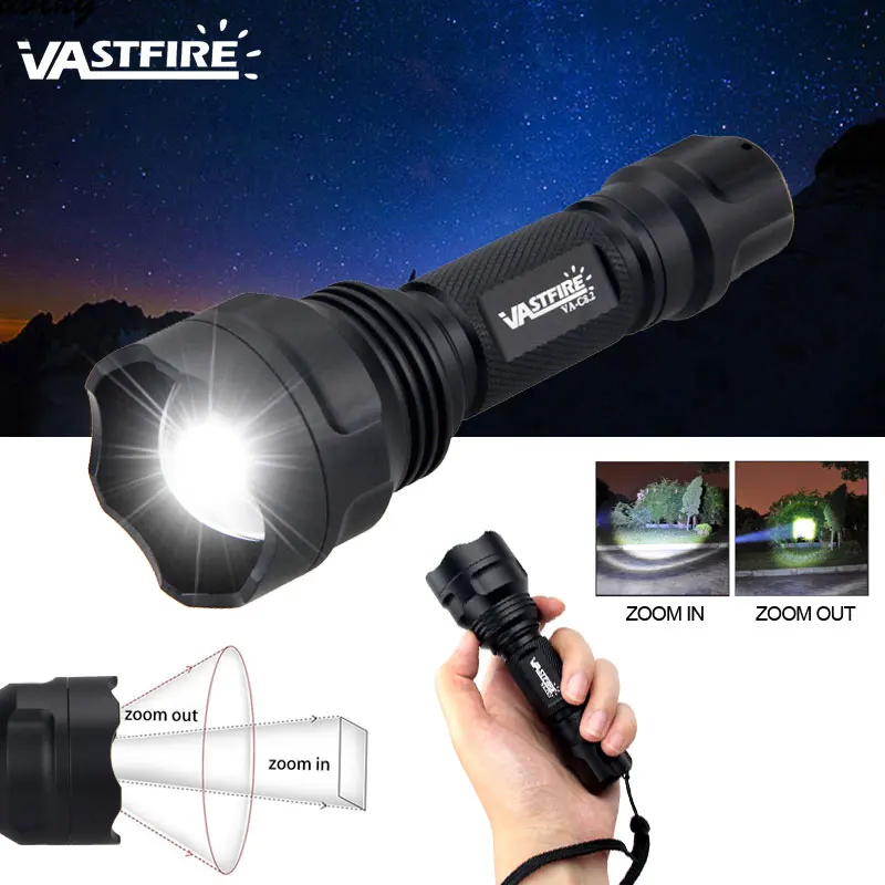 

5000LM L2 Tactical Aluminum LED Hunting FlashLight White Zoomable Adjustable focus Weapon Lamp Gun Torch+18650+Charger+Gun Mount