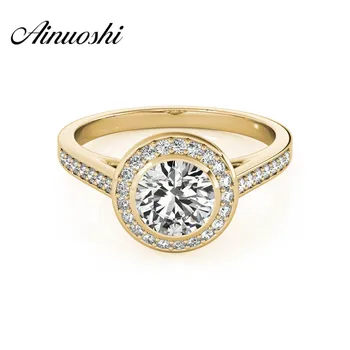 

AINUOSHI Luxury 925 Sterling Silver Yellow Gold Color Rings Anillo nupcial 1 Carat Sona Round Cut Princess Anniversary Halo Ring