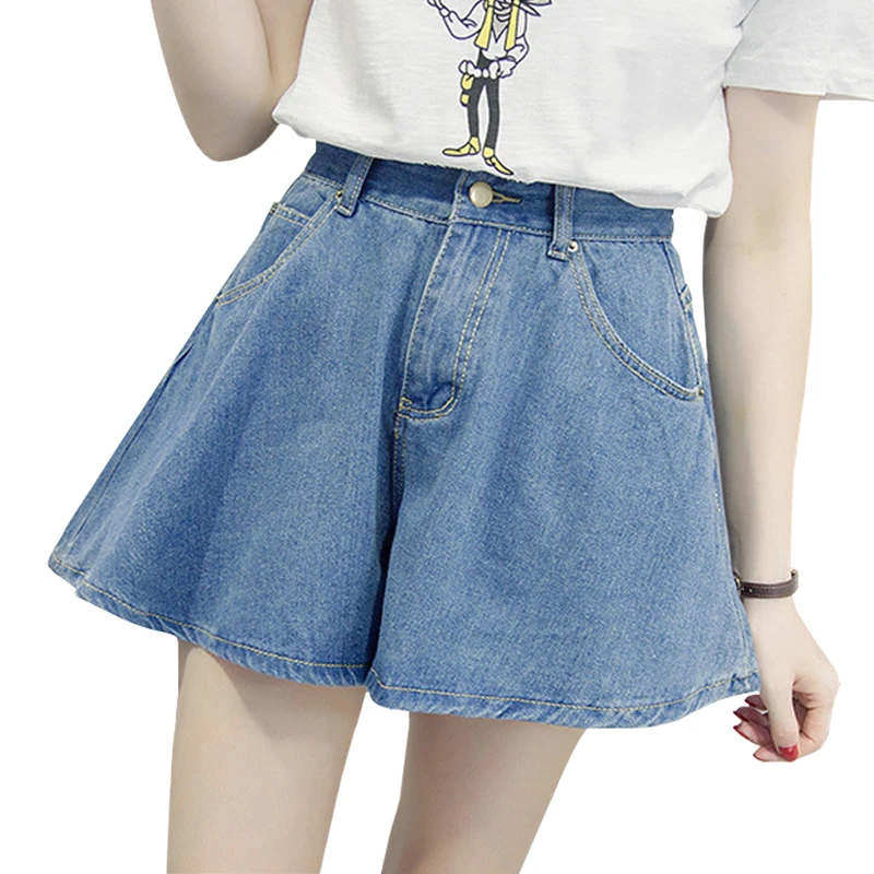 denim wide leg shorts