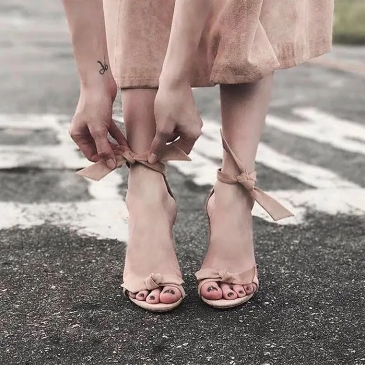 

fur heels Super High Solid Fashion Party shoe Sweet Flock summer shoes korean style butterfly knot women sandals grinding belts