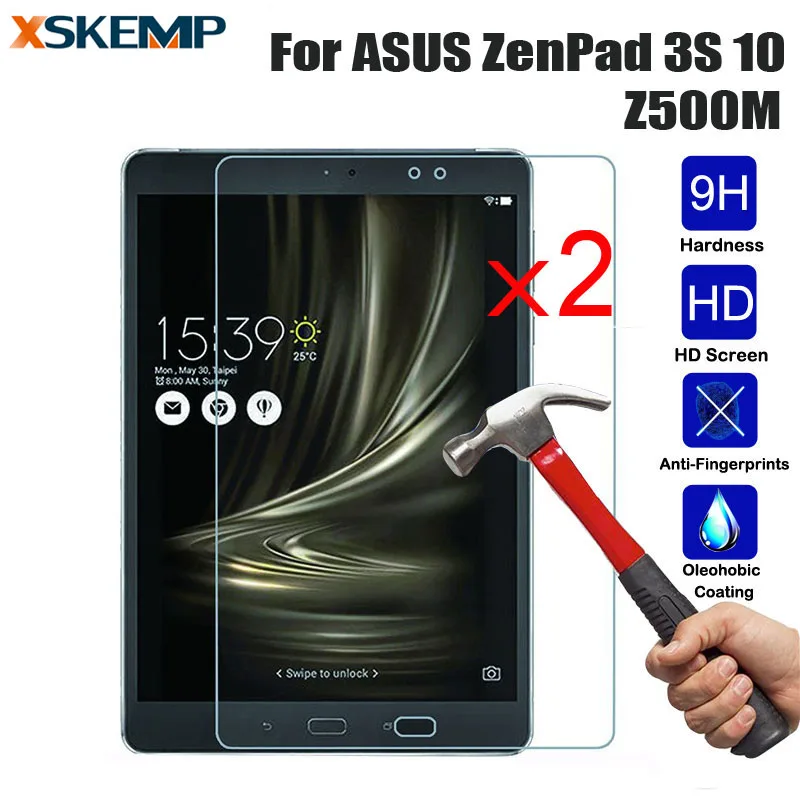 

XSKEMP 2Pcs/Lot 9H Premium Tempered Glass For ASUS ZenPad 3S 10 Z500M Anti-Scratch HD Tablet PC Screen Protector Protective Film