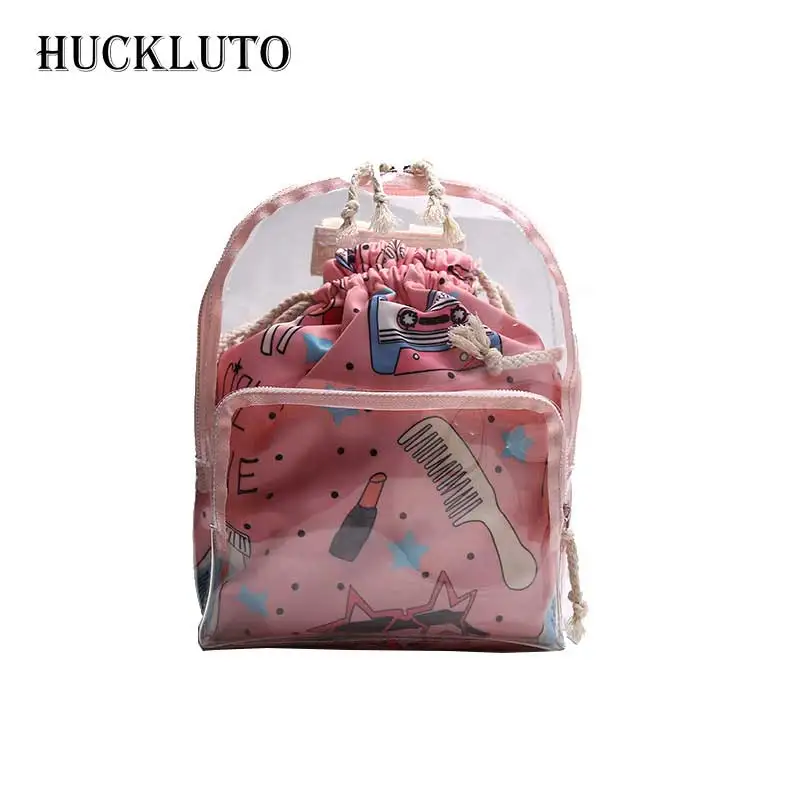 

HuckLuto 2019 New Promotion Sale Summer Korean Fashion Transparent Preppy Style Printing Letter Composite Bag Female Backpack