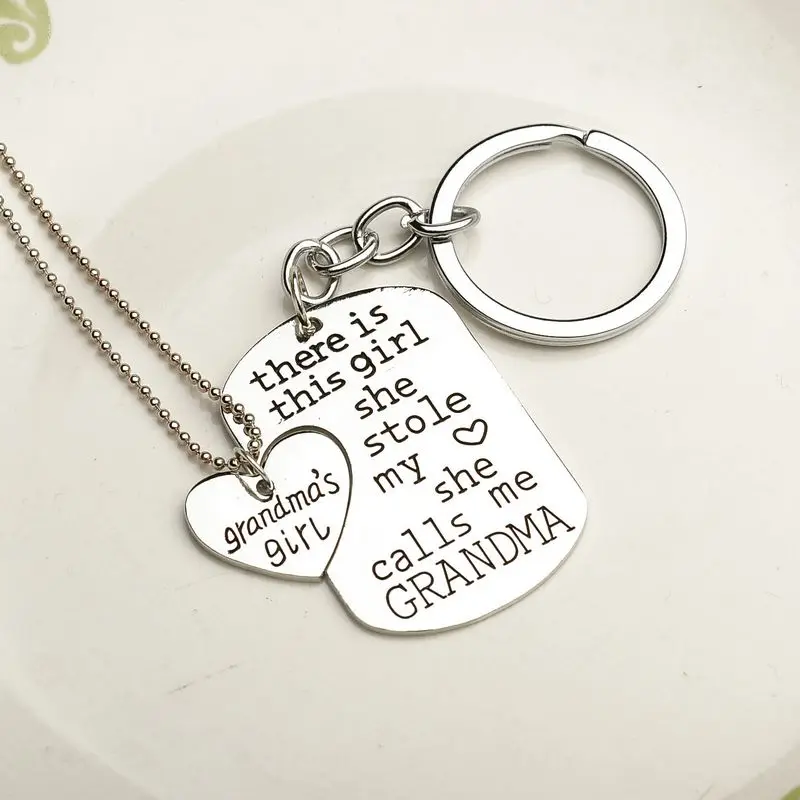 Fashion grandma gift Necklace Keychain Set there is this girl she stole