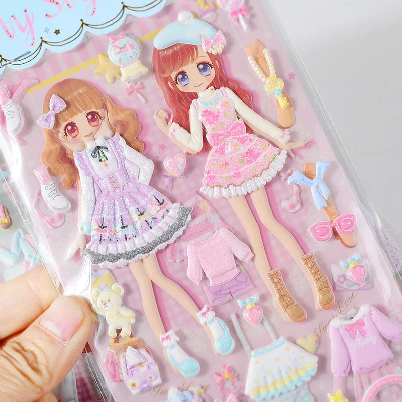 Crianças Vestir Boneca Adesivos, Dupla Camada, 3D Princesa, Desenho Animado  Etiqueta de Papel, Menina Kawaii Traje