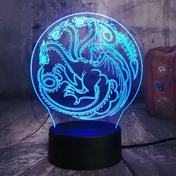 Игра престолов лампы Песнь Льда и Огня Дом Таргариен 3D RGB светодиодный ночник USB настольная лампа дома Рождественский подарок-украшение