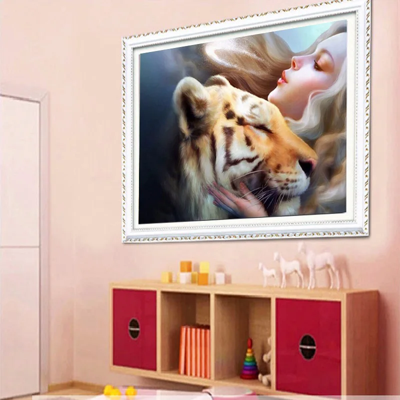 Алмазная 5D картина сделай сам для фотографии женщины и тигра квадратная 3d