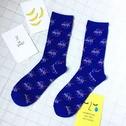 Бамбук высокое качество Для мужчин s Happy Socks пространства с печатным рисунком Повседневное экипажа носки с мультяшным рисунком Для мужчин