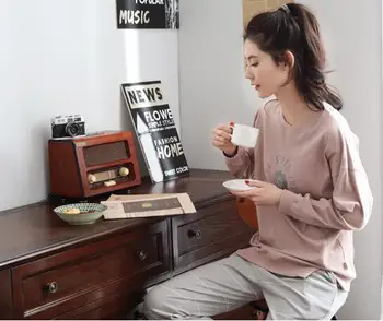 

Sleepwear female 100% cotton long-sleeve lounge spring and autumn casual cotton brief 100% at home service set