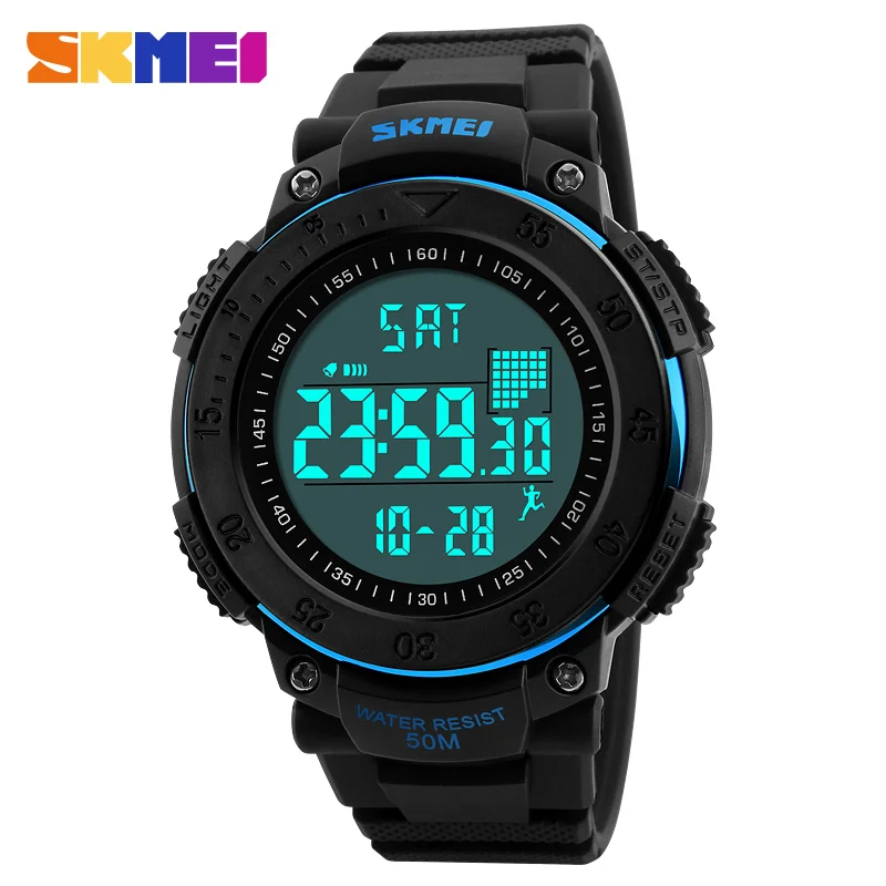 SKMEI бренд 1238 мужские спортивные электронные часы 3D шагомер многофункциональные водонепроницаемые светодиодные цифровые наручные часы Relogio Masculino - Цвет: blue