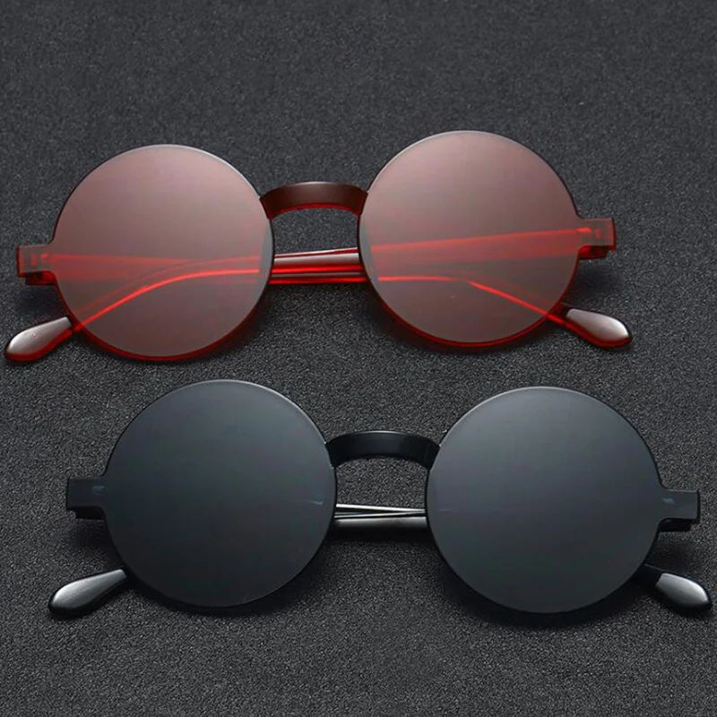 

Candy Color Round Sunglasses Women Vintage Rimless Red Yellow Glasses One Piece Lens Trensparent Sun Glasses Men Female