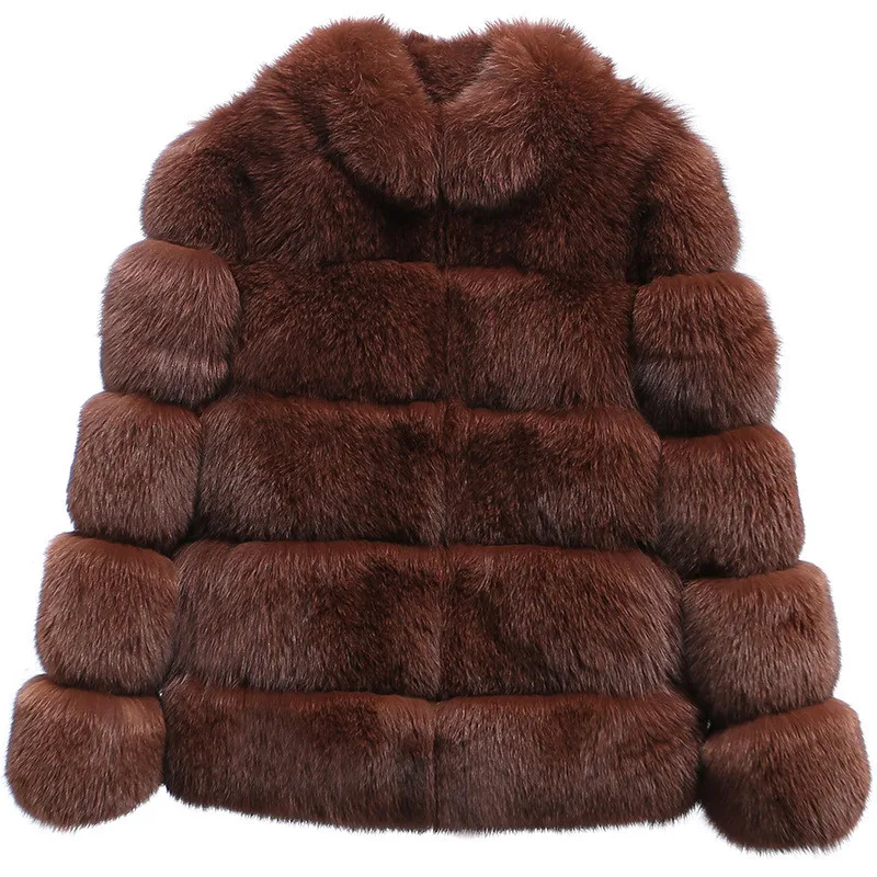Осенне-зимнее женское пальто из искусственного лисьего меха модная утепленная Меховая куртка с воротником-стойкой Большие размеры женские короткие пальто из лисьего меха H658
