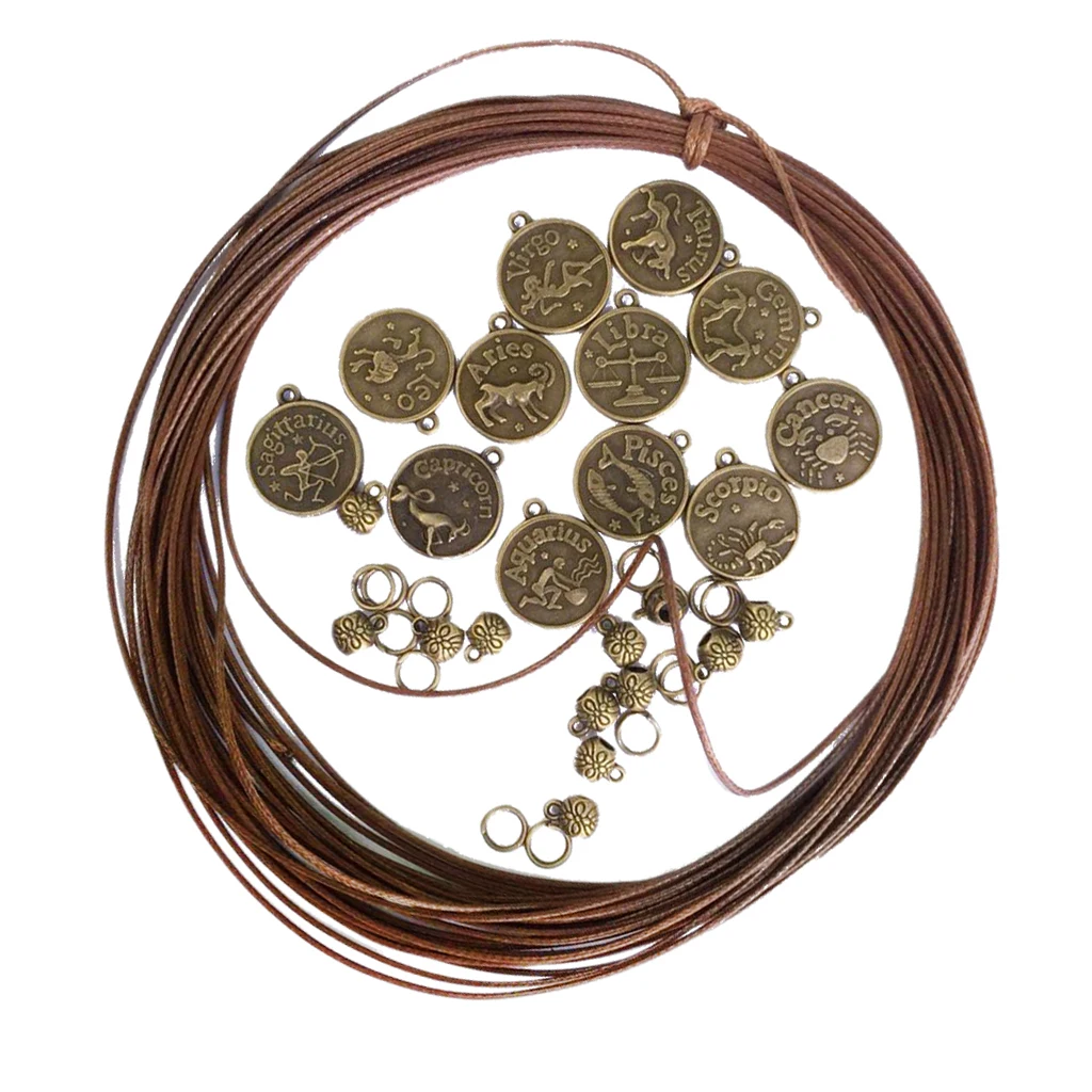 1 Set Pendants Beads Cord Charms Material For DIY 12pcs Constellation Bracelet Bangle Supplies