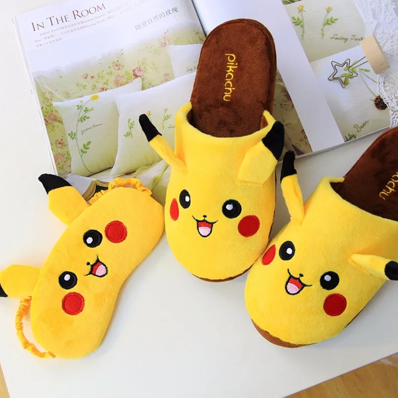 Тапочки Pokemon Pikachu baotou; пижамы унисекс для отдыха; обувь для костюмированной вечеринки; домашние теплые зимние тапочки с героями мультфильмов для пар