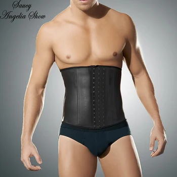 

SAUCY ANGELIA Mens Latex Waist Trainer Tummy Control Bodycon Corsets Slimming Cincher Body Shaper Underwear Bodysuits Plus Size