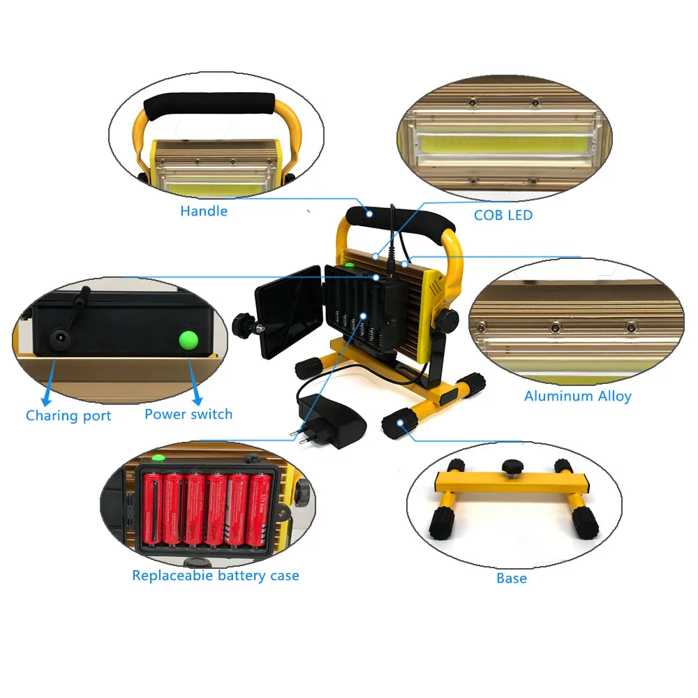 Для студийной фотосъемки светодиодный уличный светильник ing потолочные светильник лампы Светодиодный прожектор светильник 100W COB светодиодный s Точечный светильник садовый светильник с 6x18650 Батарея& Зарядное устройство