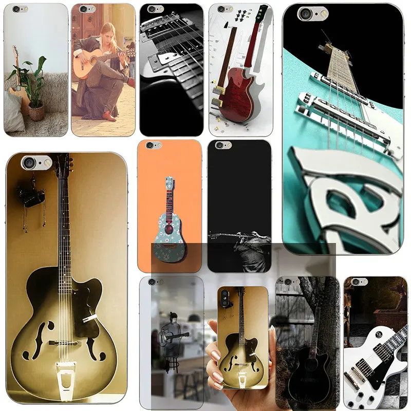 Music Lgg Electric Guitar Pattern Soft TPU Silicone Cell Phone Case Candy Colors Leaves for iPhone X 10 7 8 Plus 4 4S 5 5S SE 5C | Мобильные