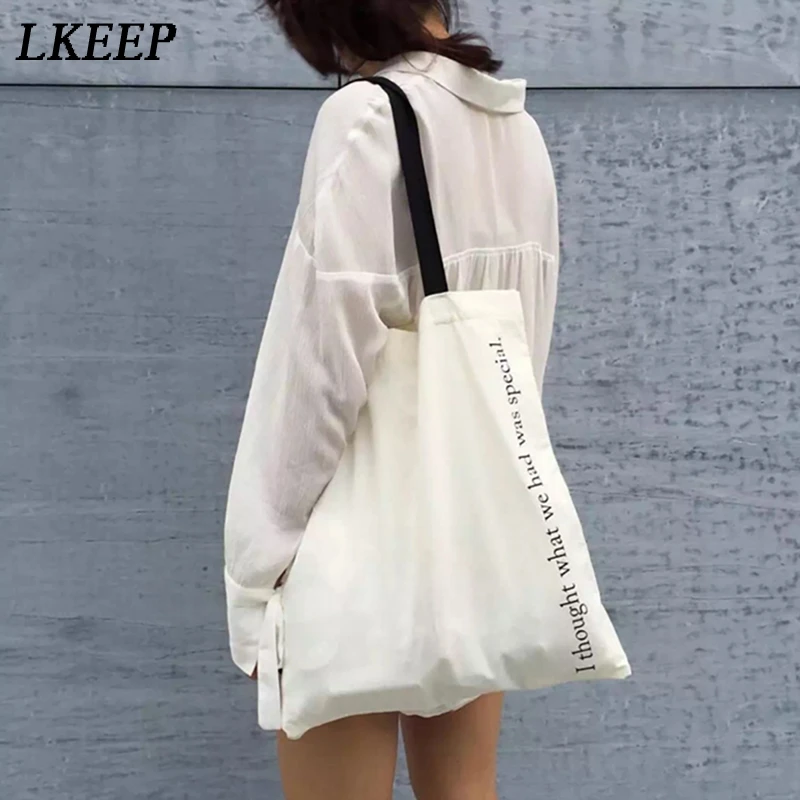 

2019 New Cotton Canvas Handbag Women Letter Pattern Shoulder Tote Cloth Shopping Bag Women Shoulder Bags