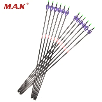 

6/12/24pcs Pure carbon Arrow 30.5 Inch OD 7.6mm ID 6.2mm Spine 340 for 65lbs Bow Outdoor Archery Hunting Shooting