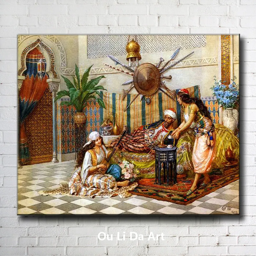 

free shipping classic Arab palace aristocratic life scenery oil painting canvas printing on canvas wall art decoration picture