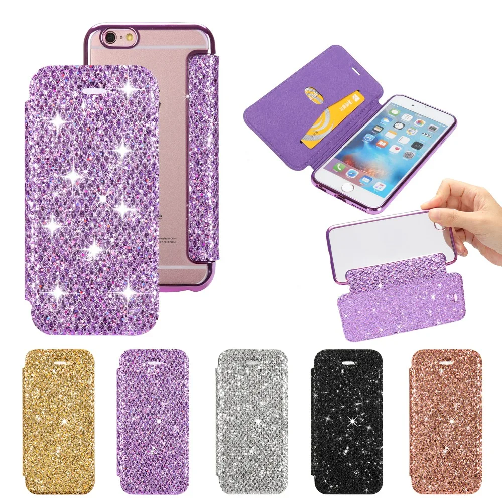 

Bling Case For iphone 7 8 plus XR iphone 5 5s se Luxury Clear Coque Case For iphone 6s 6 s plus iphone XS MAX X 10 Flip Cases