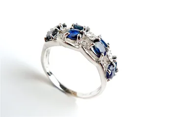 

925 Sterling Silver Fine Jewelry Party Wedding Rings For Women Men Blue Natural Sapphire Gemstone Ring Size 6