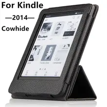 Case de cuero de vaca para lector de libros electrónicos kindle 2014 protectora protector elegante de la cubierta del cuero genuino para amazon kindle 2014 manga 6»