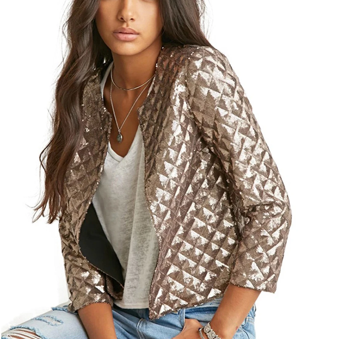Diamond Sequined Short Cardigan Jacket Coat Women Autumn Fashion Slim