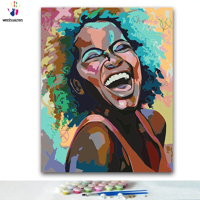 DIY картинки для раскраски по номерам с цветами черная девочка смеющаяся картина Рисование по номерам в рамке дома
