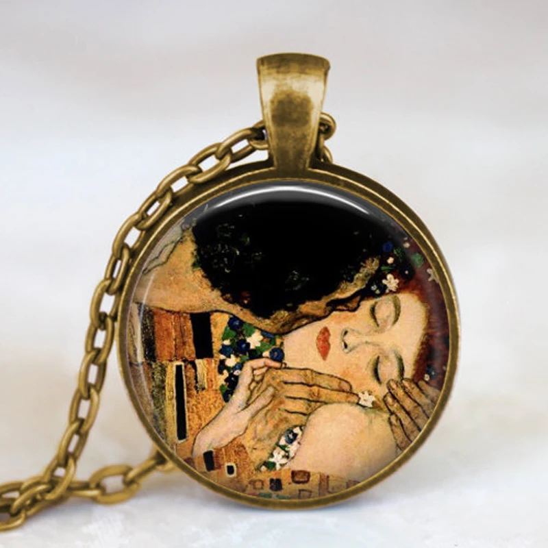 Valentine's day gift idea The Kiss Gustav Klimt necklace , valentine jewelry, love affection necklaces
