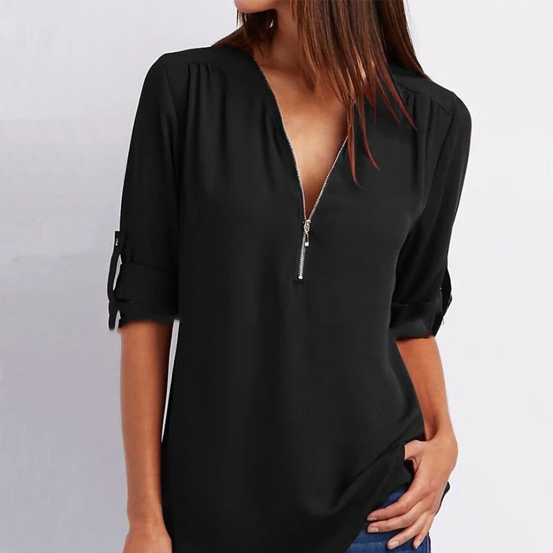 

Chiffe Blouses Female Casual Black Chiffe Shirt Solid Color Long Sleeve Women Fashion Chiffon Blouse Plus Size Funny Shirts Tops