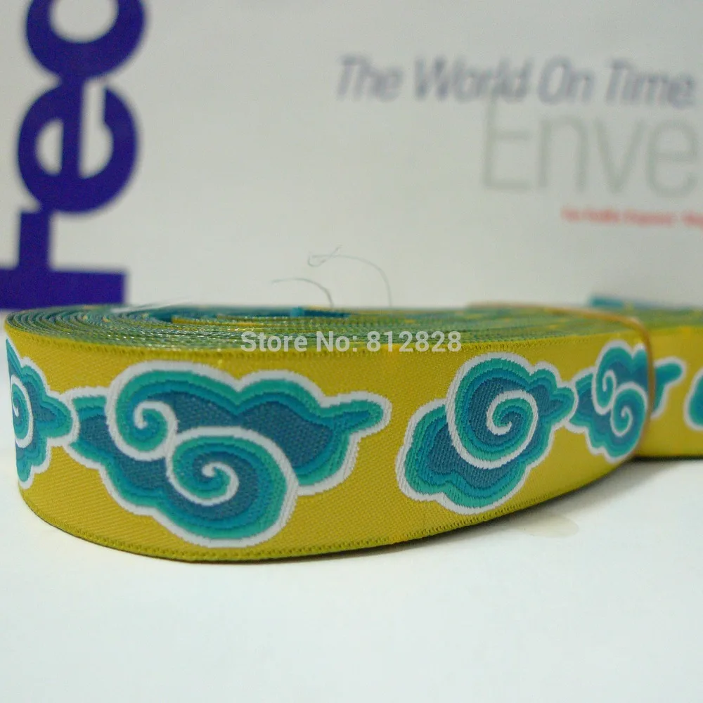 

7/8'' 22mm Wide Cloud Lime Green Tone Woven Jacquard Ribbon For Dog Collar